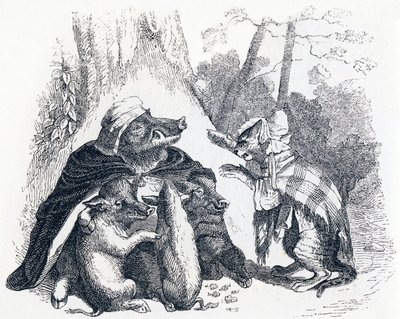 El águila, el jabalí y el gato - Fábulas de La Fontaine de Grandville
