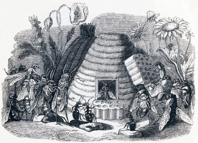 Los avispones y las moscas de miel - Fábulas de La Fontaine de Grandville