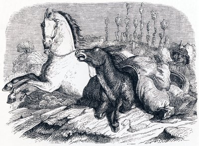 El caballo y el burro - Fábulas de La Fontaine de Grandville