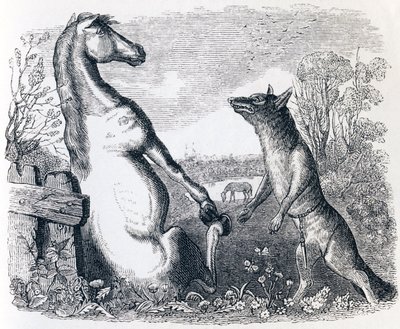 El caballo y el lobo - Fábulas de La Fontaine de Grandville