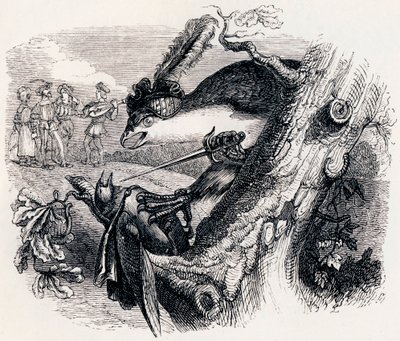 El milano y el ruiseñor - Fábulas de La Fontaine de Grandville