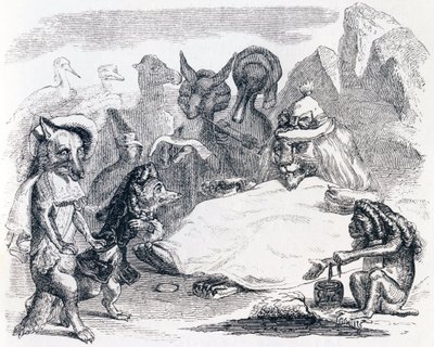 El león, el lobo y el zorro - Fábulas de La Fontaine de Grandville