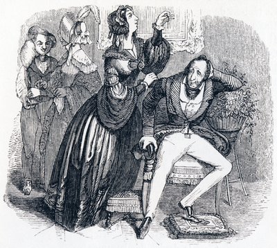 El hombre de mediana edad y sus dos amantes - Fábulas de La Fontaine de Grandville