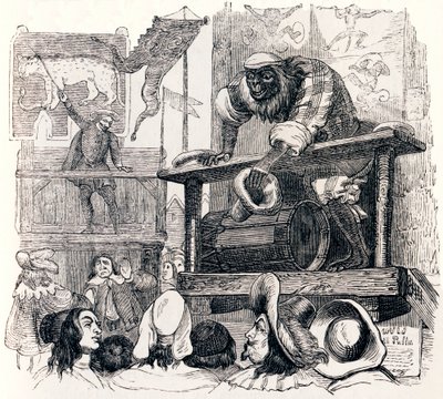 El mono y el leopardo - Fábulas de La Fontaine de Grandville