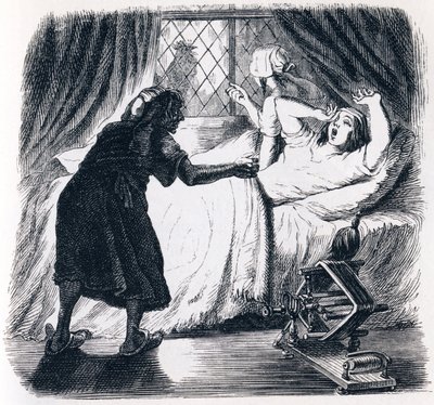 La anciana y las dos sirvientas - Fábulas de La Fontaine de Grandville