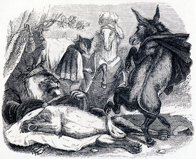 El viejo león - Fábulas de La Fontaine de Grandville