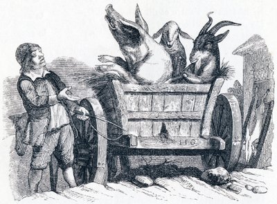 El cerdo, la cabra y la oveja - Fábulas de La Fontaine de Grandville