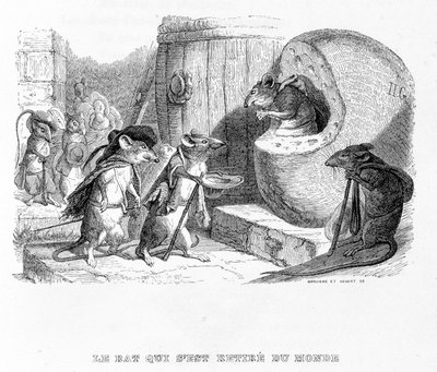 La rata que se retiró del mundo - en “Fábulas” de La Fontaine, ilustrado por Grandville de Grandville
