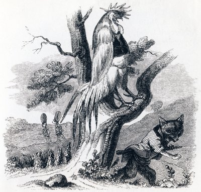 El gallo y el zorro - Fábulas de La Fontaine de Grandville