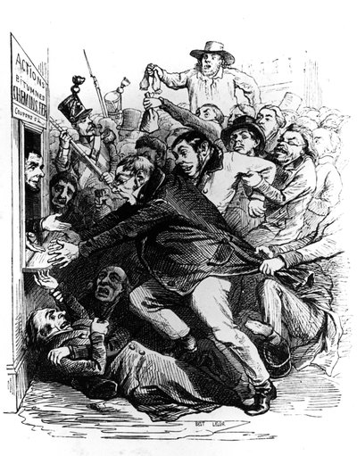 Los accionistas, grabado según dibujo de Jean Ignace Isidore alias JJ Grandville de Grandville (1803 47)