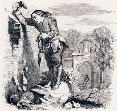 El tesoro y los dos hombres (Le tresor et les deux hommes) - Fábulas de La Fontaine de Grandville