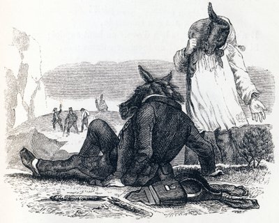 Los dos mulos - Fábulas de La Fontaine de Grandville
