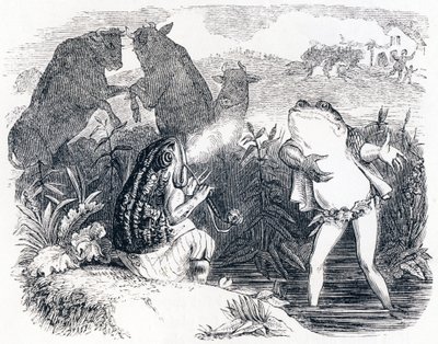 Los dos toros y una rana - Fábulas de La Fontaine de Grandville