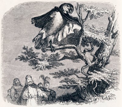 Los dos loros, el rey y su hijo (Les deux perroquets, le roi et son fils) - Fábulas de La Fontaine de Grandville