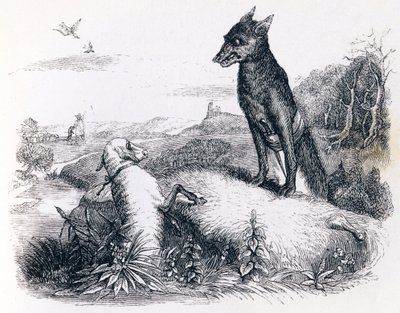 El lobo y el cordero - Fábulas de La Fontaine de Grandville
