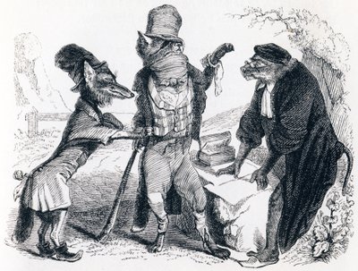 El lobo demandando al zorro ante el mono - Fábulas de La Fontaine de Grandville