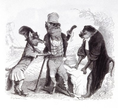 El lobo suplicando al zorro frente al mono de Grandville (1803 47)