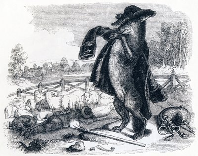 El lobo convertido en pastor - Fábulas de La Fontaine de Grandville