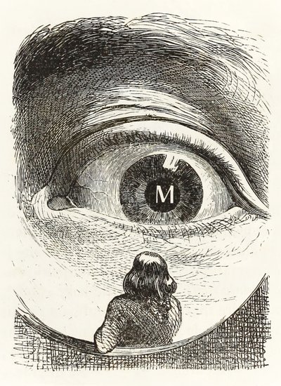 Gulliver es inspeccionado por la hija del granjero en Brobdingnag, de Los viajes de Gulliver de Jonathan Swift de Grandville