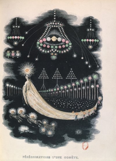 Peregrinación de un cometa, posiblemente un recuerdo del cometa Halley en 1834. 1849 de Grandville