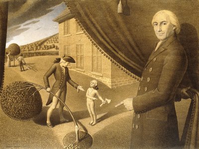 Caricatura para la fábula de Parson Weems, 1939 de Grant Wood