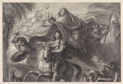 Retrato ecuestre alegórico de Luis XIV, rey de Francia de Gérard Edelinck