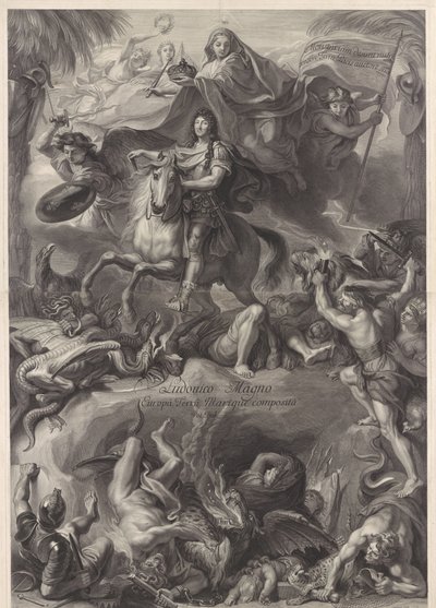Retrato ecuestre alegórico de Luis XIV, rey de Francia de Gérard Edelinck