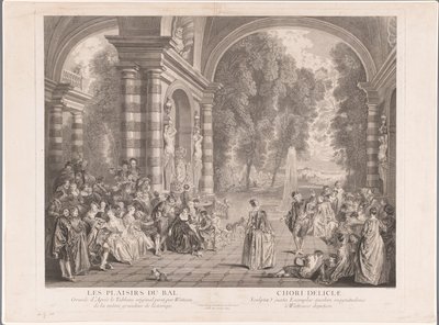 Compañía elegante en una terraza con vista a un parque Les Plaisirs du Bal (título sobre el objeto) de Gérard Jean Baptiste Scotin (II)