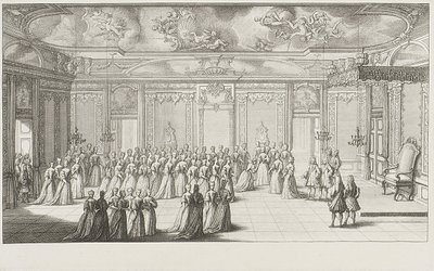 El Salón de Audiencias durante la recepción de la novia en el Palacio de Dresde el 2 de septiembre de 1719 de Gerard Jean Baptiste Scotin