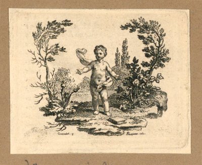 Un niño de pie entre una planta de cardo y un rosal de Gravelot