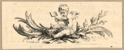 Colofón, putto con pala de Gravelot