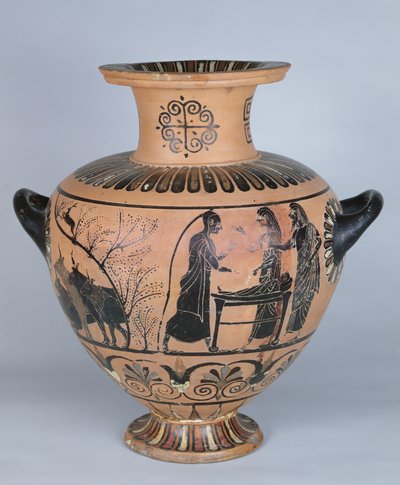 Hidria Jónica Arcaica que Representa a Hermes Fingiendo Estar Dormido, de Cerveteri, c.530 AC de Greek