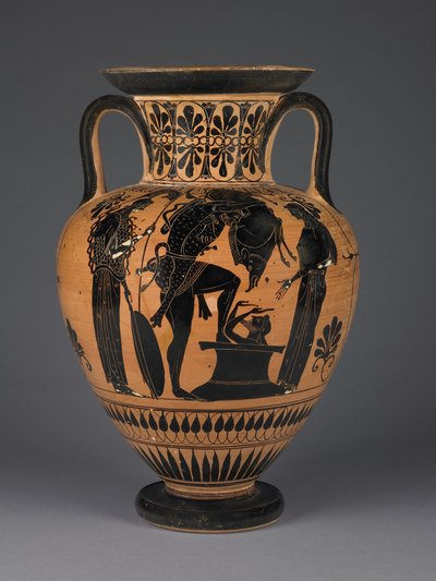 Ánfora ática de figuras negras con Heracles llevando el jabalí de Erimanto, c.510 a.C. de Greek