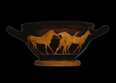 Skyphos de figuras rojas áticas, que representa a Heracles y las Yeguas de Diomedes de Greek