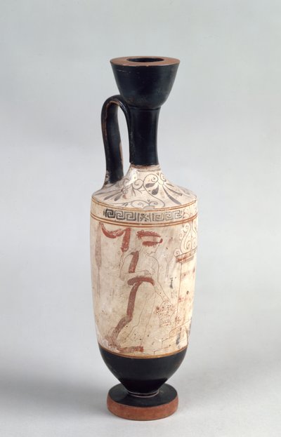Lekythos Ático de Fondo Blanco que Representa a una Joven Presentando una Ofrenda Funeraria, c.420 a.C. de Greek