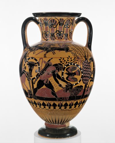 Ánfora de cuello de figuras negras calcidias con Odiseo matando a un tracio, c.540 a.C. de Greek