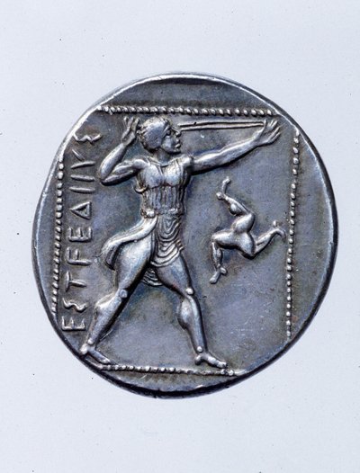 Moneda que representa un tirador de honda (plata) de Greek