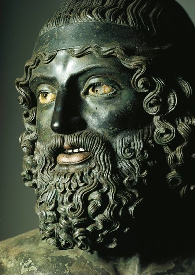 Detalle de la cabeza de la Estatua A o el Joven de los Bronces de Riace de Greek