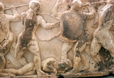 Lucha sobre el cuerpo de Patroclo, friso del Tesoro de Siphnos, c.525 a.C. de Greek