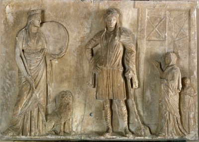 Divinidades frigias Cibeles y Atis, su hijo y amante. Relieve de mármol del siglo II a.C. Museo Arqueológico, Venecia de Greek