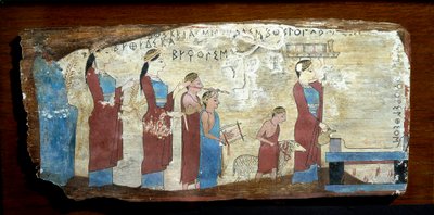 Sacrificio de un cordero. Pintura en madera de Sicyon en el Golfo de Corinto. Siglo VI a.C. Atenas, Museo Arqueológico Nacional de Greek
