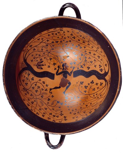 Arte griego: Copa jónica en cerámica con figuras negras conocida como “copa con el pájaro” de Greek