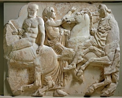 Arte griego: jinetes, friso del Partenón. Relieve de mármol. 447-432 a.C. Atenas, Museo de la Acrópolis de Greek