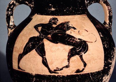 Heracles luchando con el león de Nemea, detalle de una ánfora ática de figuras negras de Greek