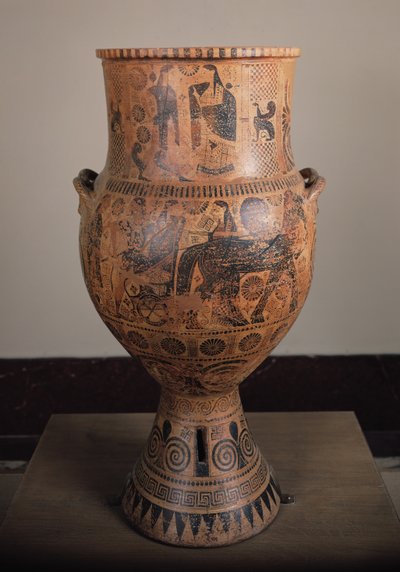 Cráter que representa la partida de Hércules, de Aptera en Creta, c.610 a.C. de Greek