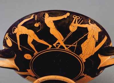 Copa Kylix que representa atletas y simposiasta, c.480 a.C. (cerámica) de Greek