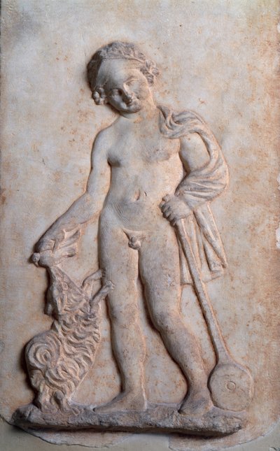 Magna Grecia: niño pequeño jugando, relieve de mármol, siglo V a.C. de Greek