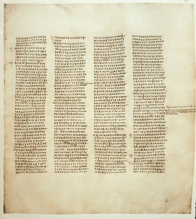 Página del Evangelio de San Juan. Códice griego conocido como Codex Sinaiticus entre 330 y 350. Sociedad Bíblica de Londres de Greek