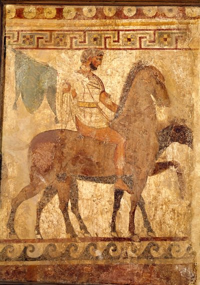Soldado en un caballo, pintura funeraria de Greek