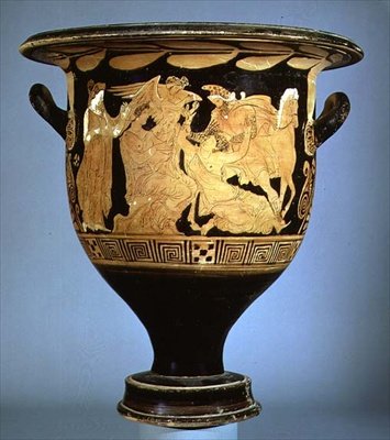 Crátera de campana de figuras rojas del Ático que representa a Bóreas con Oritía de Greek